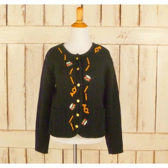 Vintage black knit Christmas holiday cardigan sweater ugly Christmas sweater - Picture 1 of 5